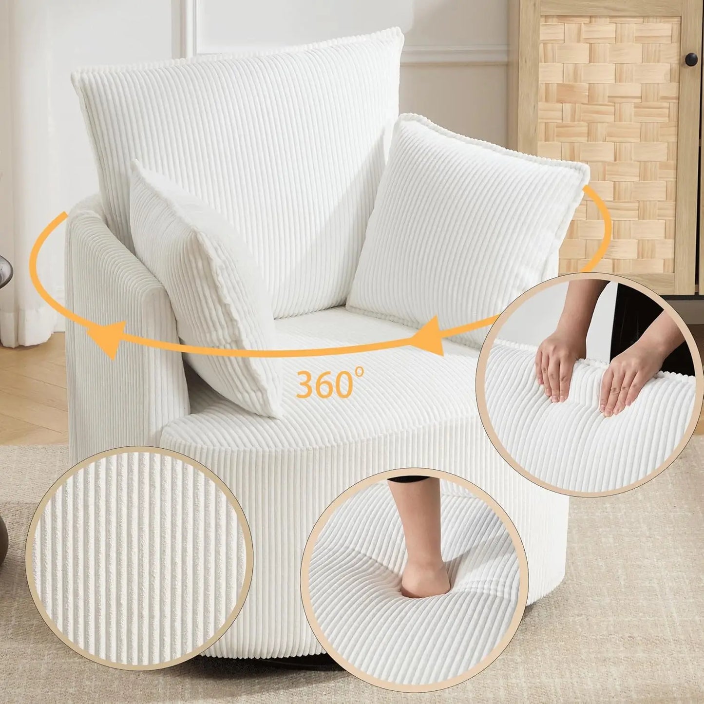 Swivel Barrel Chair Upholstered Reclining Armchair For Living Room