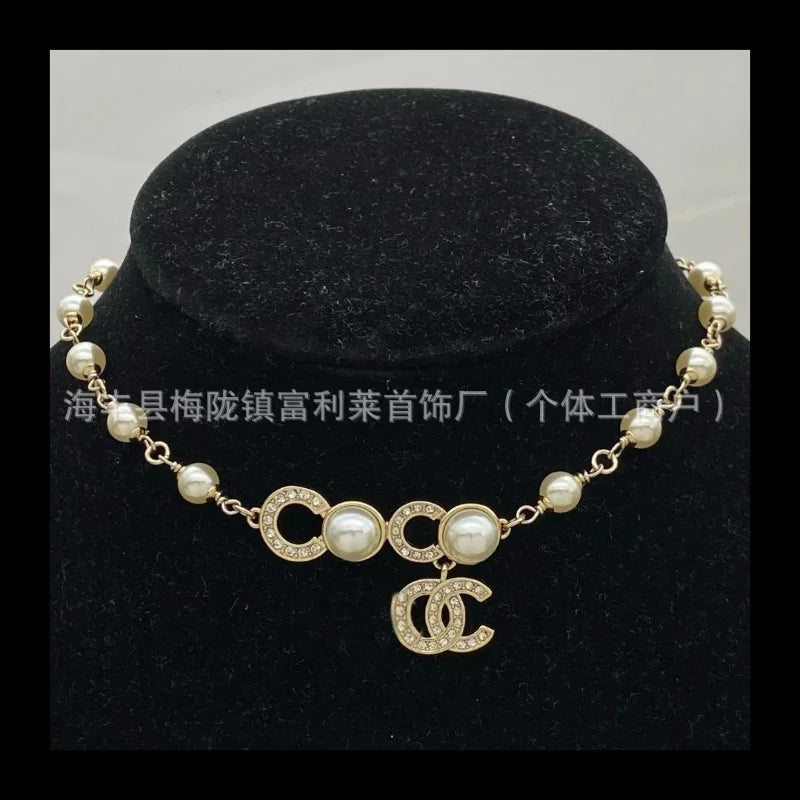NONECN Pearl Necklace Diamond Encrusted Zircon Choker Chain