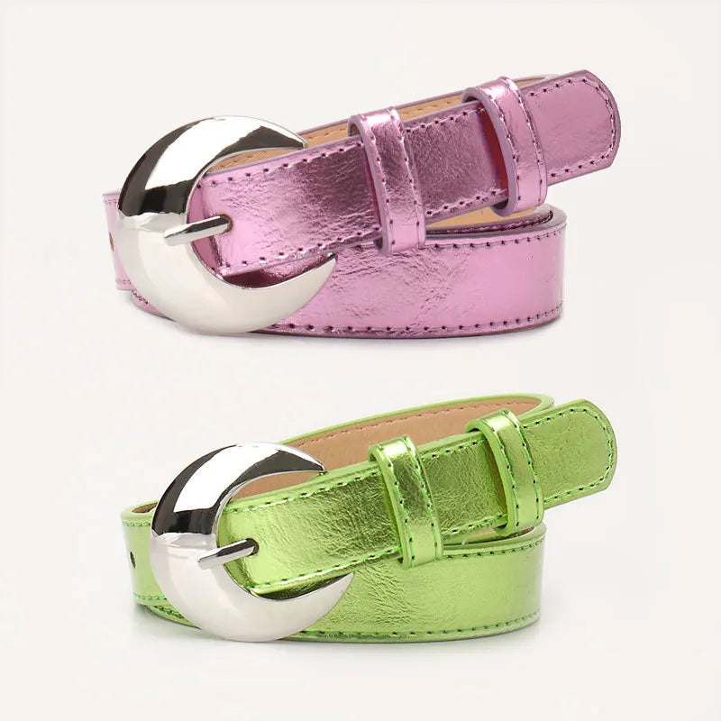 Womens Belt Silver Buckle Polyurethane Metal Waistband Fashion