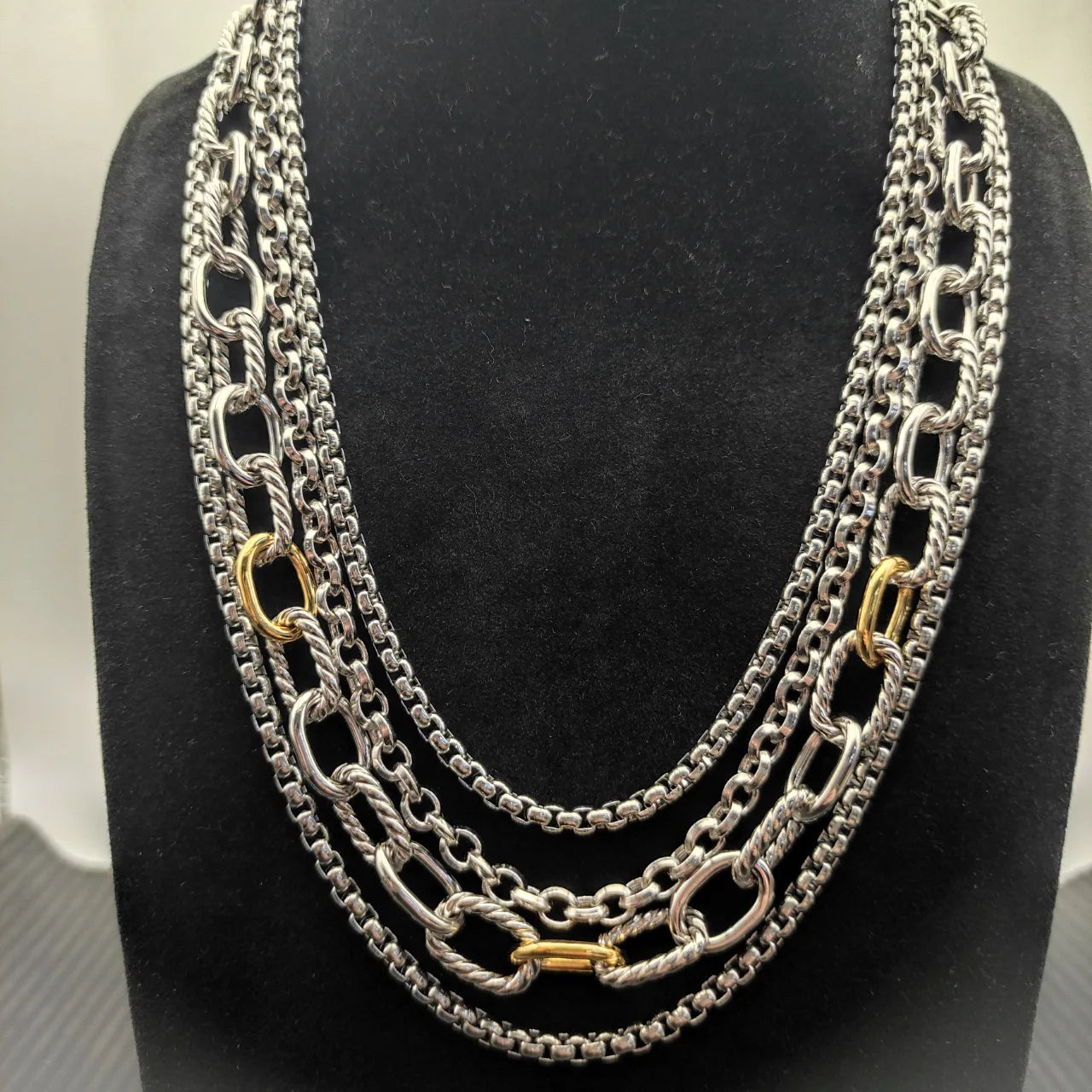 Unisex Multi-Chain Serrated Zircon Necklace Pendant