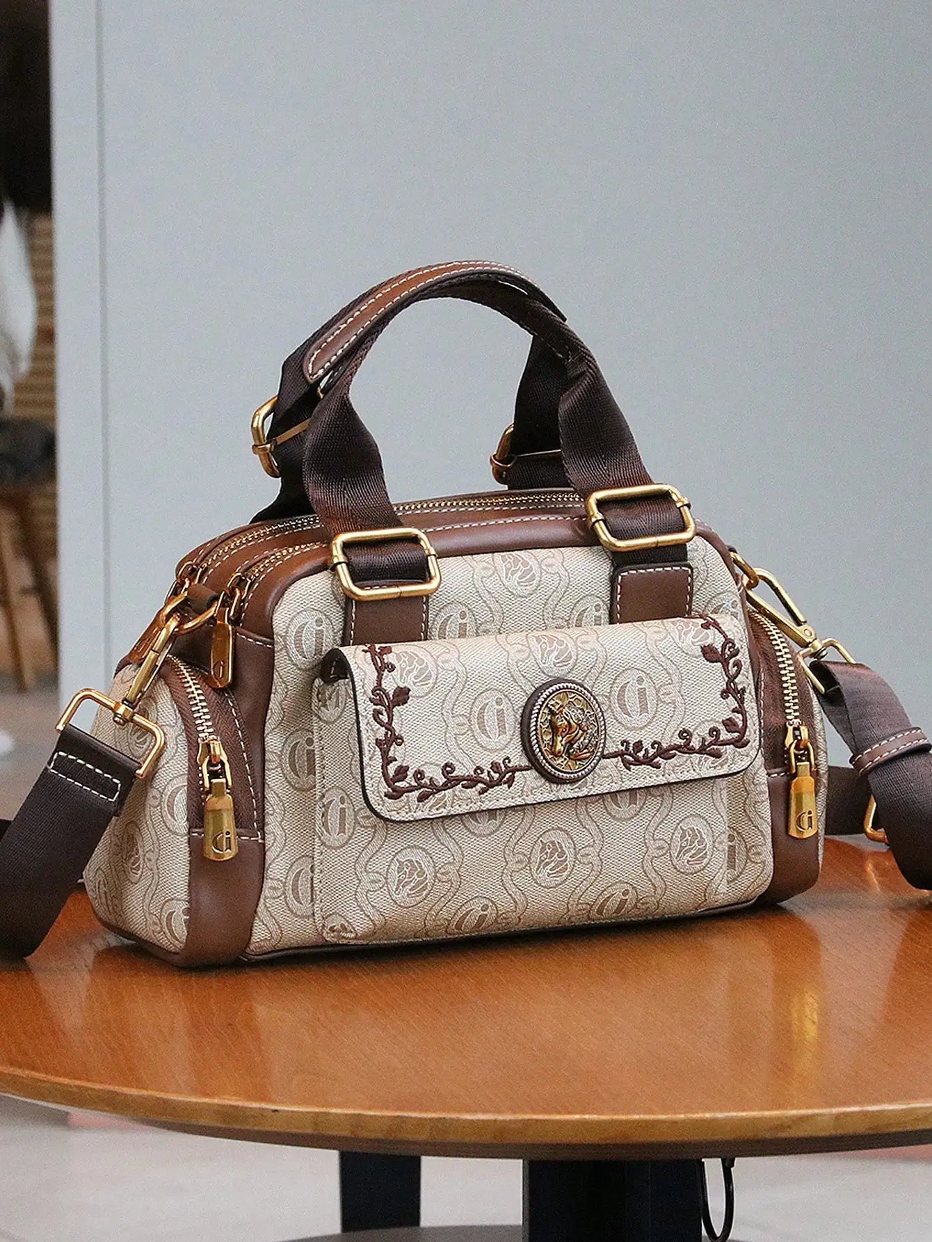 NONECN Joker Multi Pocket Handbag for Women Leather Bag