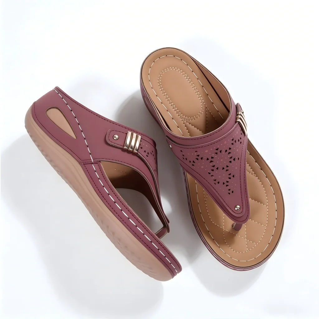 Women's Wedge Sandals With Cutout Embroidery Cork Sole