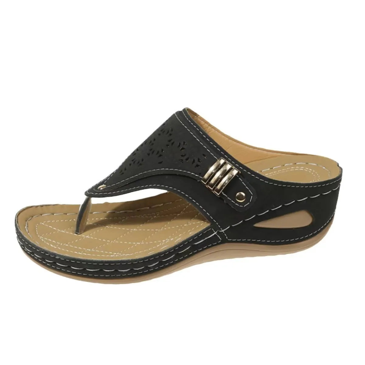 Women's Wedge Sandals With Cutout Embroidery Cork Sole