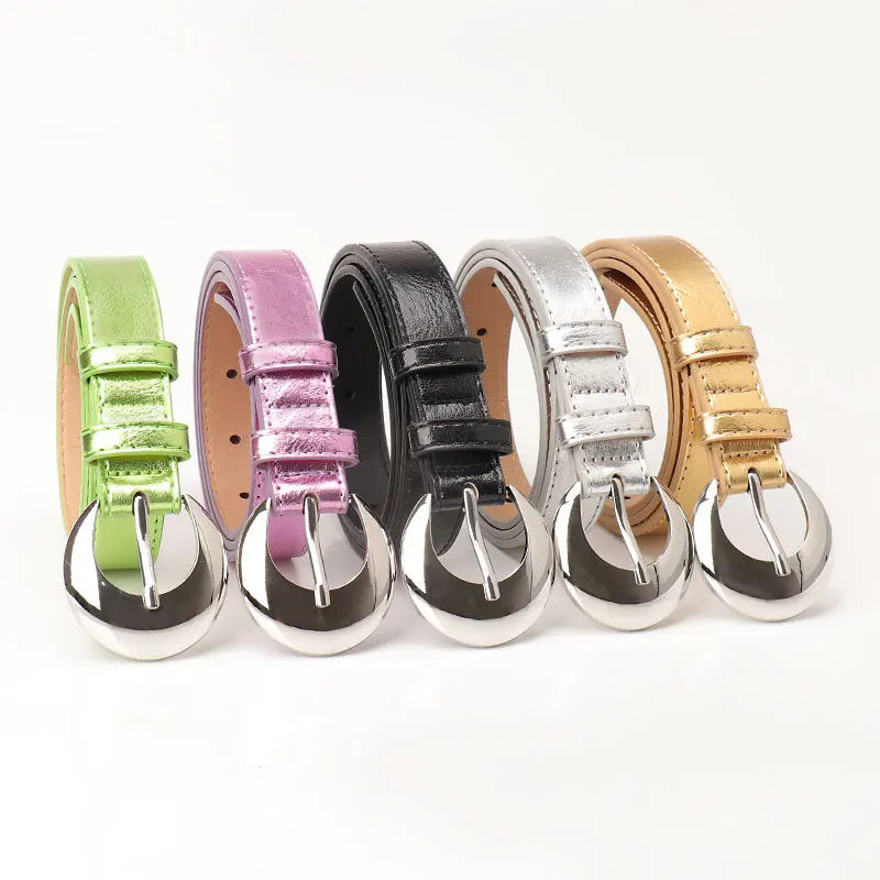 Womens Belt Silver Buckle Polyurethane Metal Waistband Fashion