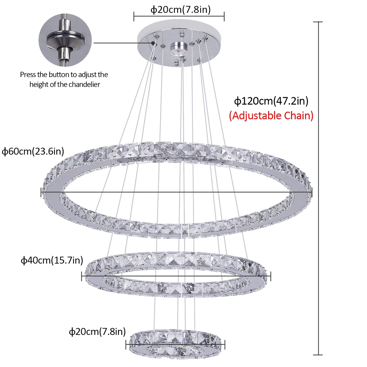 Vinilky Crystal Luxury Pendant Lights For Living Room Remote Control Chandeliers