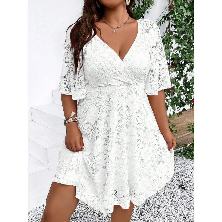 Plus Size Women's Butterfly Sleeve Wrap Knit Dress Mesh