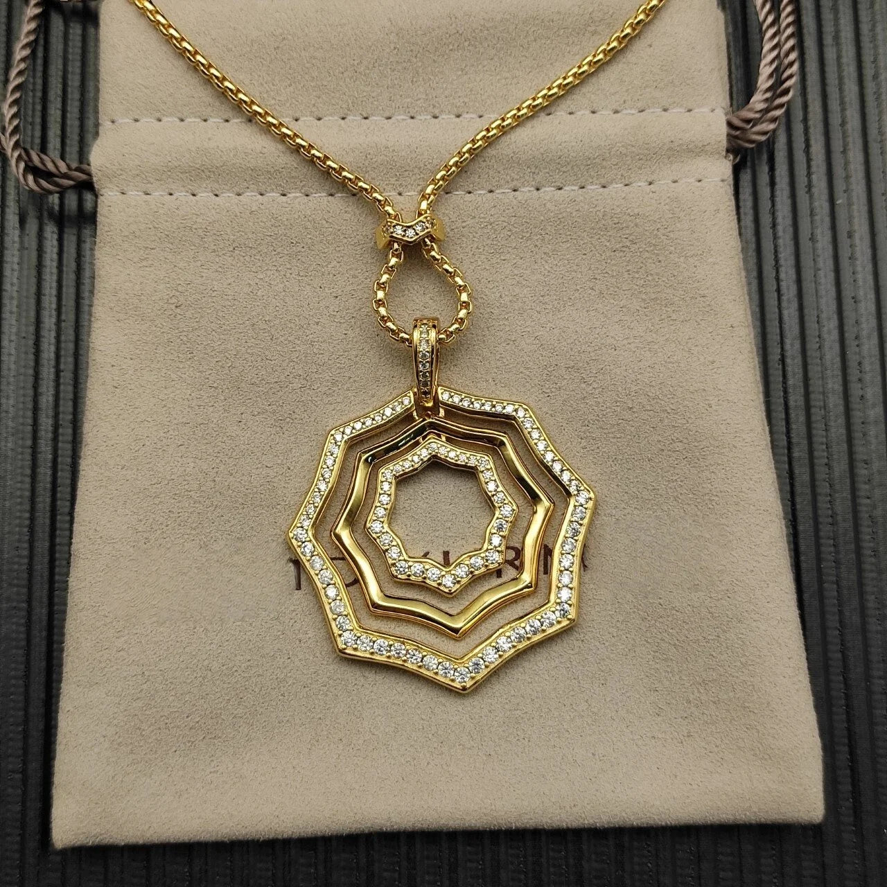 Unisex Multi-Chain Serrated Zircon Necklace Pendant