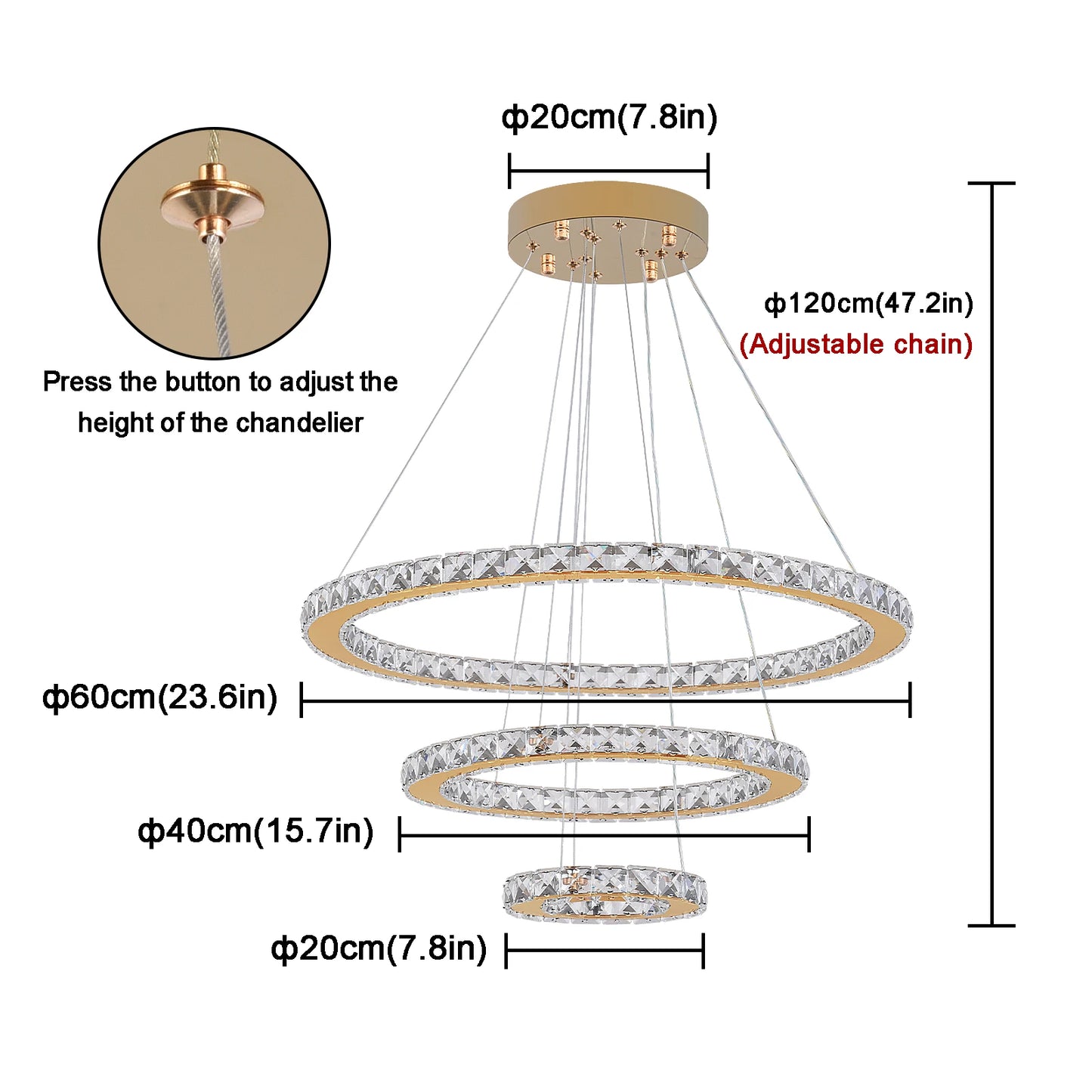 Vinilky Crystal Luxury Pendant Lights For Living Room Remote Control Chandeliers