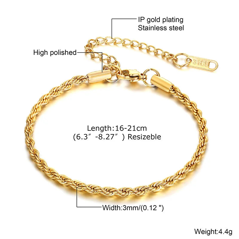 Stainless Steel Thin Chain Stackable Bracelet For Women