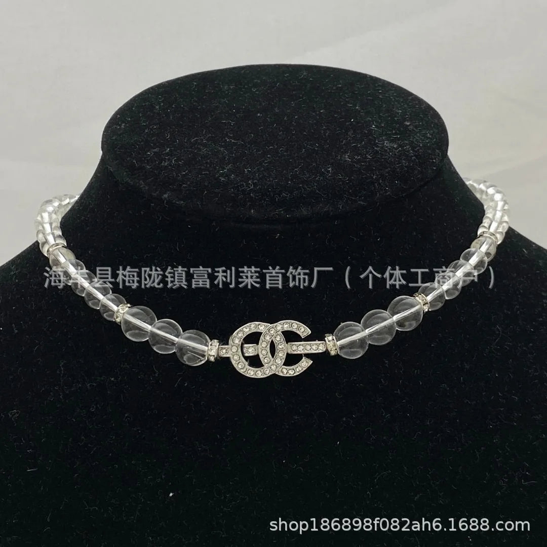 NONECN Pearl Necklace Diamond Encrusted Zircon Choker Chain