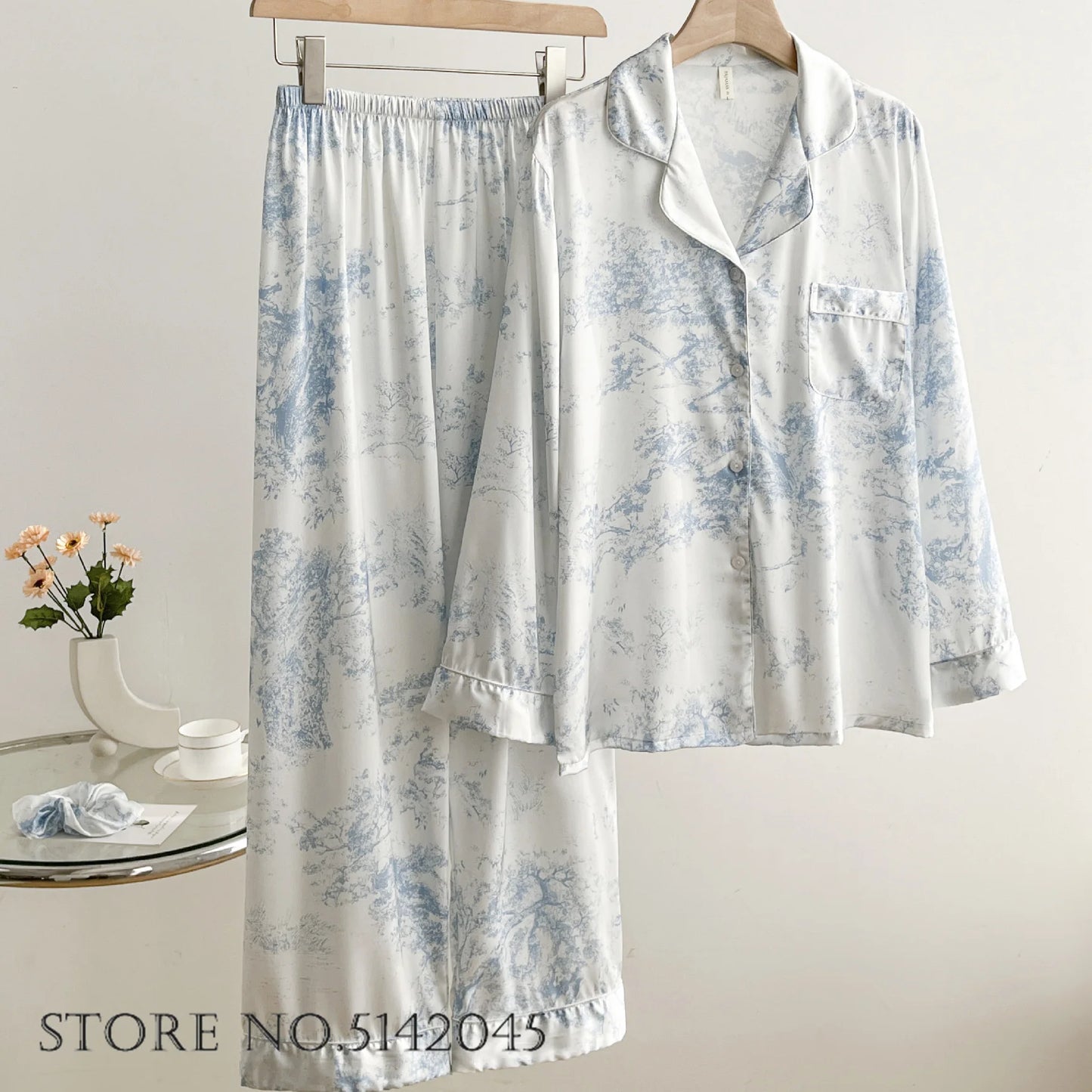 Floral Satin Pajama Set For Women Sleepwear Lounge Wear