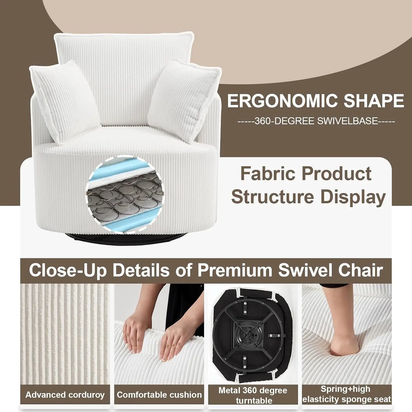 Swivel Barrel Chair Upholstered Reclining Armchair For Living Room