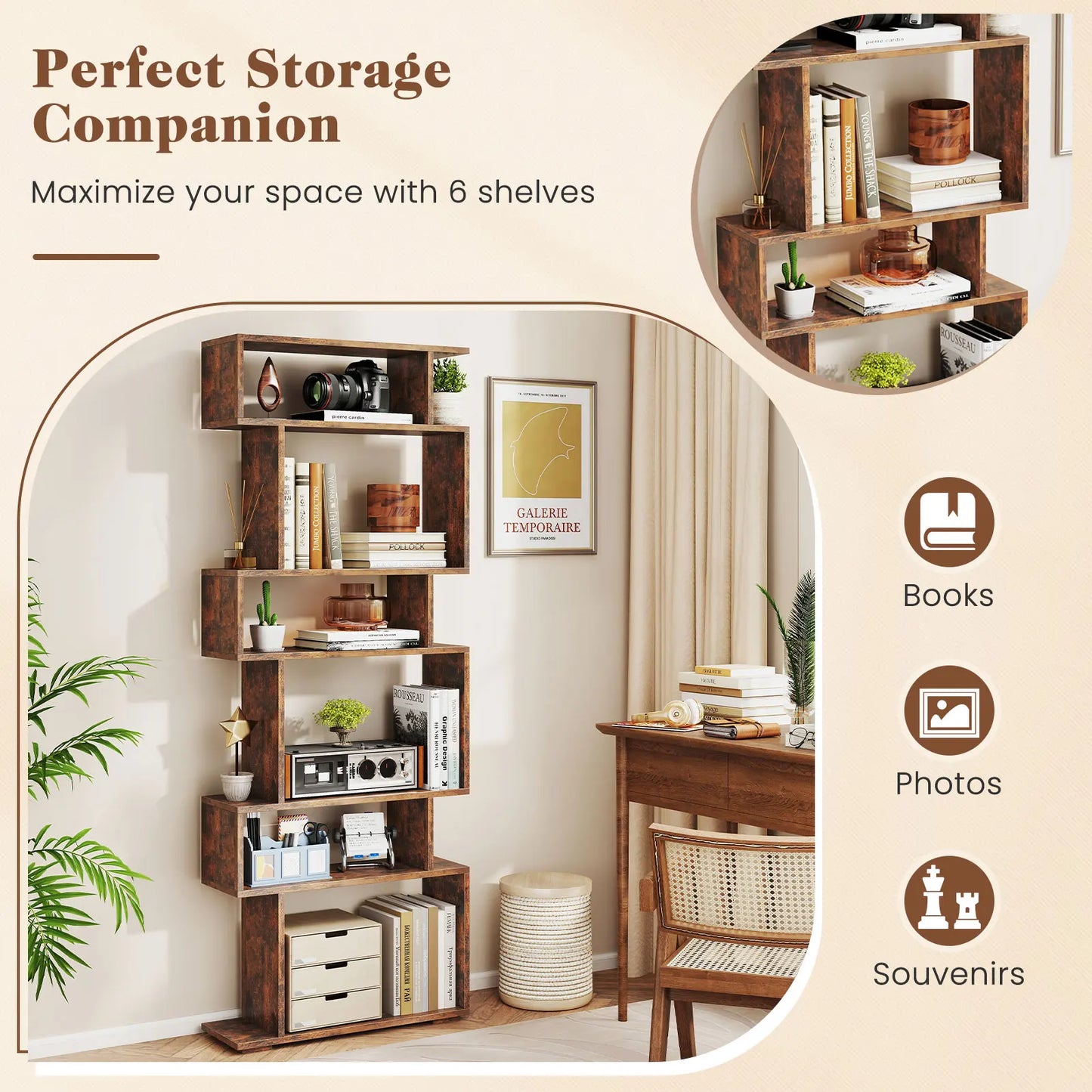 HOMASIS S Shaped Geometric Bookcase With Anti Toppling Kits