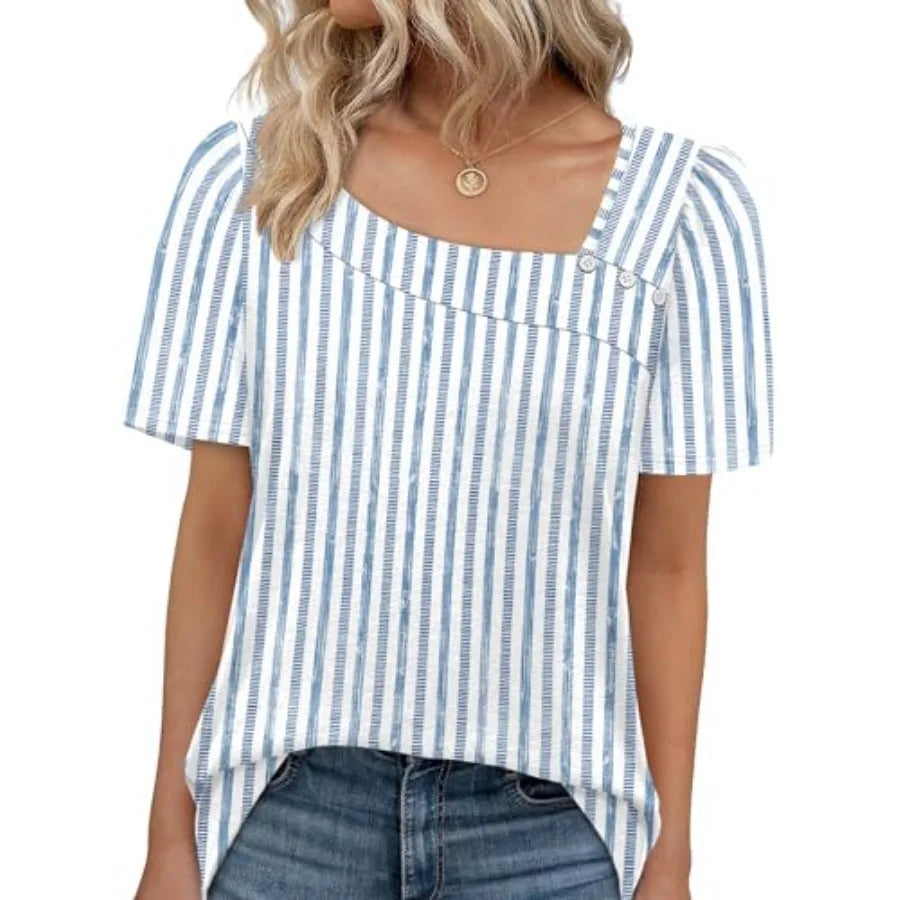 Women's Square Neck Short Sleeve Top Polyester Knit Regular Fit