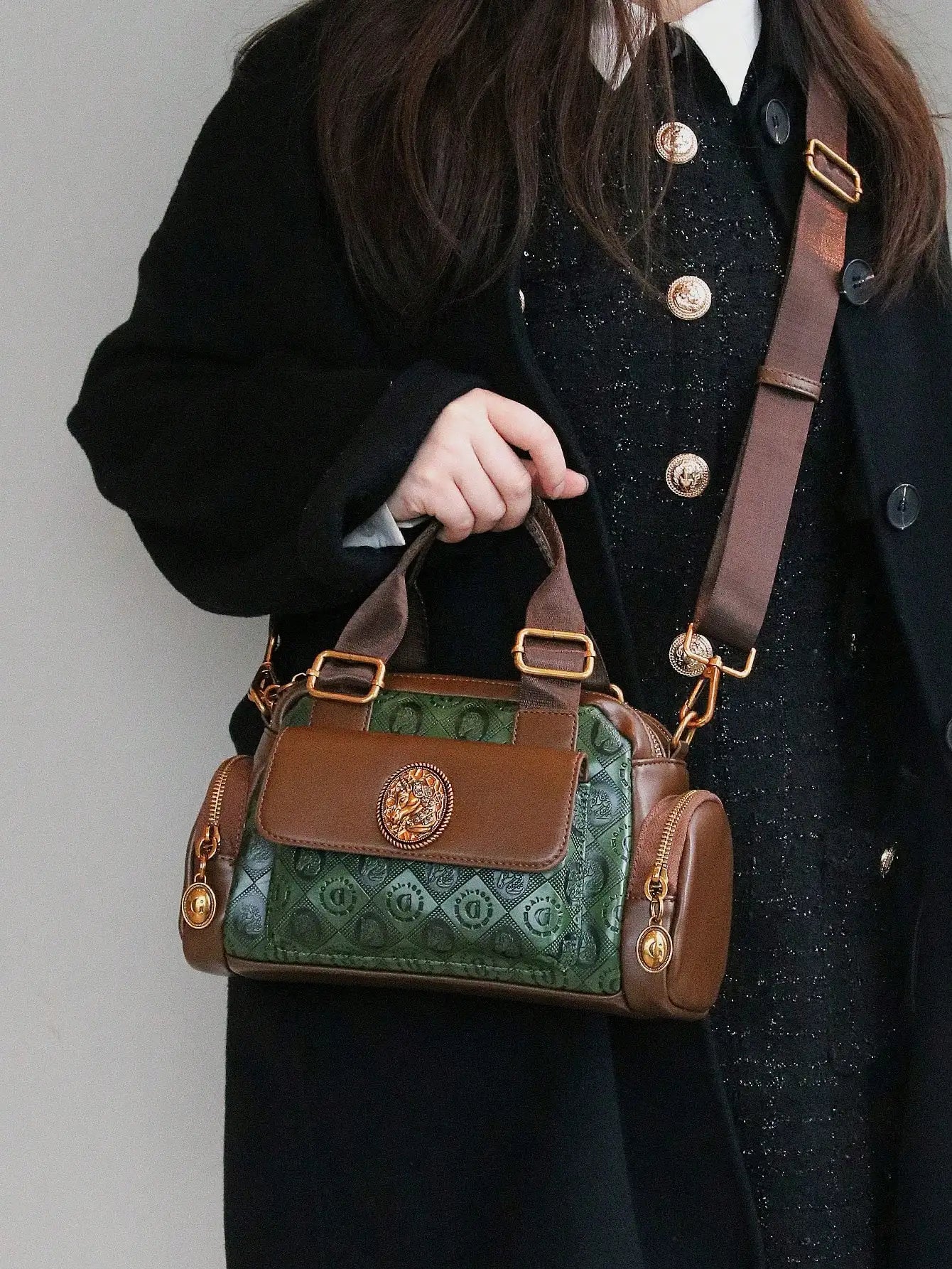 NONECN Joker Multi Pocket Handbag for Women Leather Bag