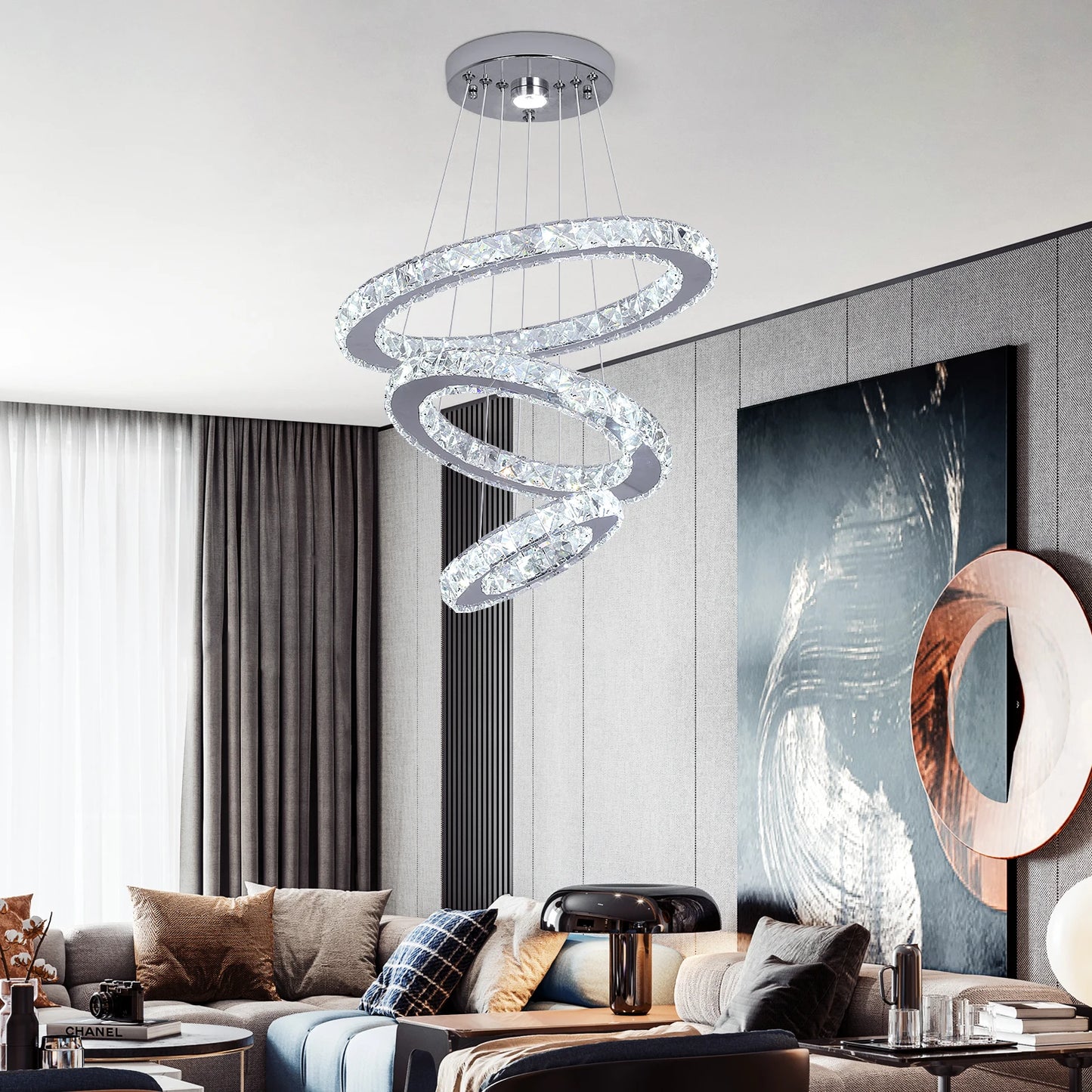 Vinilky Crystal Luxury Pendant Lights For Living Room Remote Control Chandeliers
