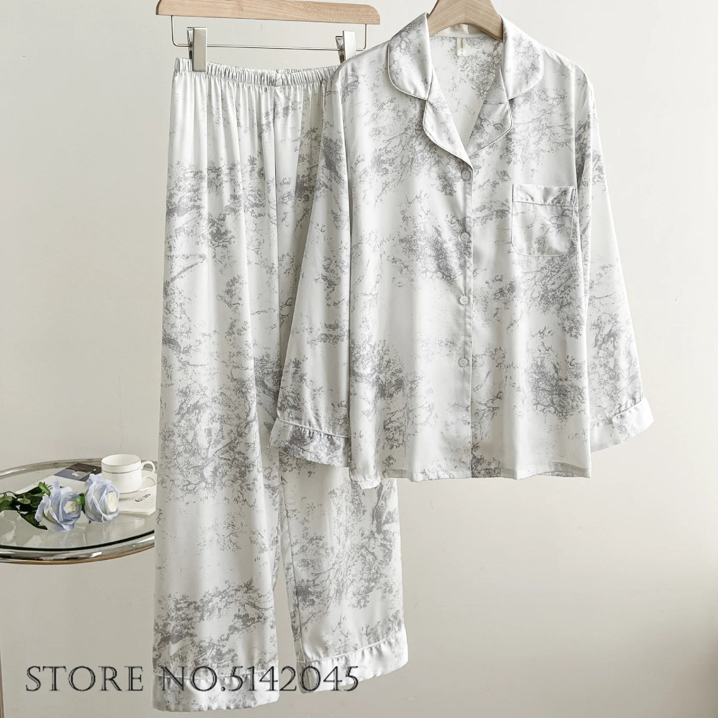 Floral Satin Pajama Set For Women Sleepwear Lounge Wear