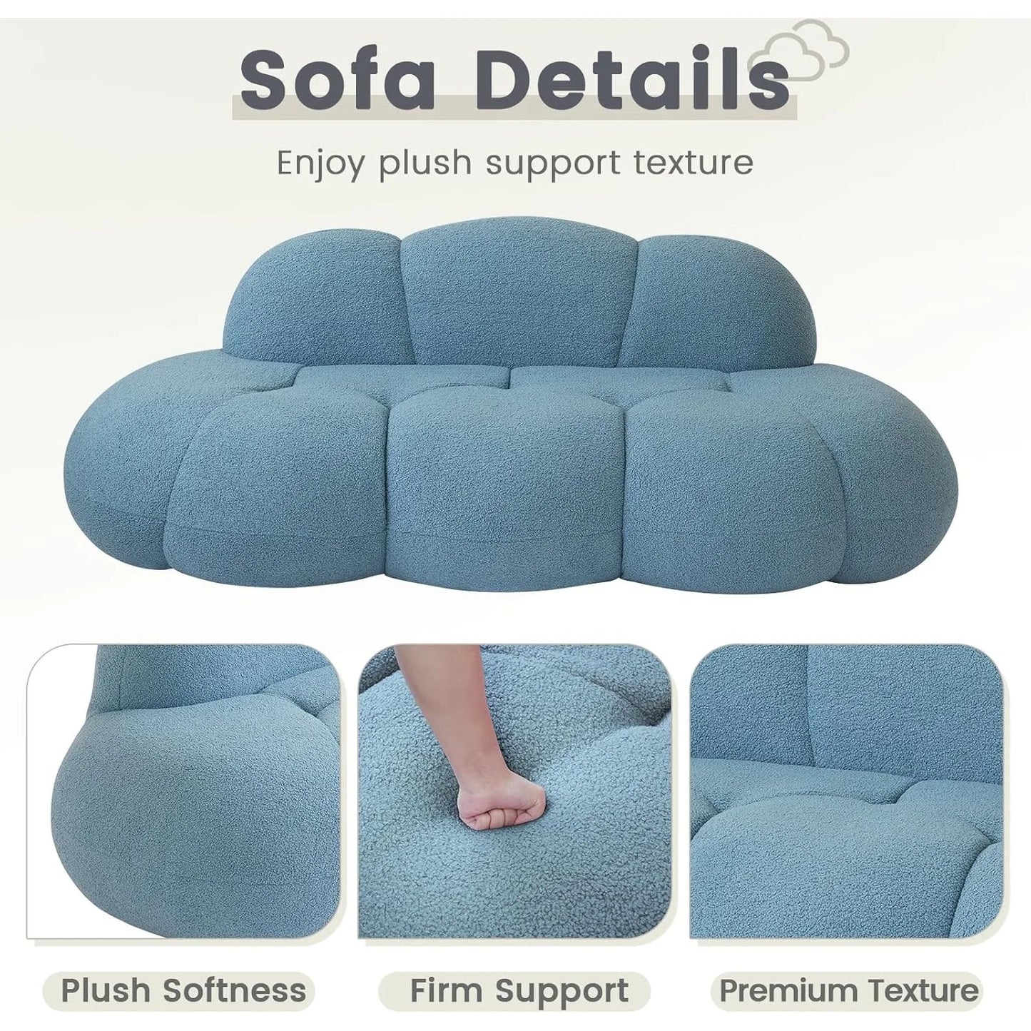 XIUWO Curved Boucle Cloud Sofa Three Seater Living Room