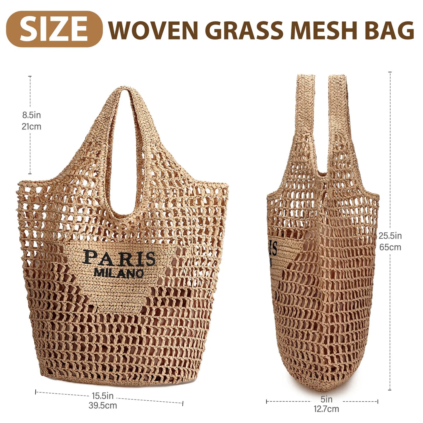 Straw Beach Tote Bag for Women Handmade Woven Mesh Bag