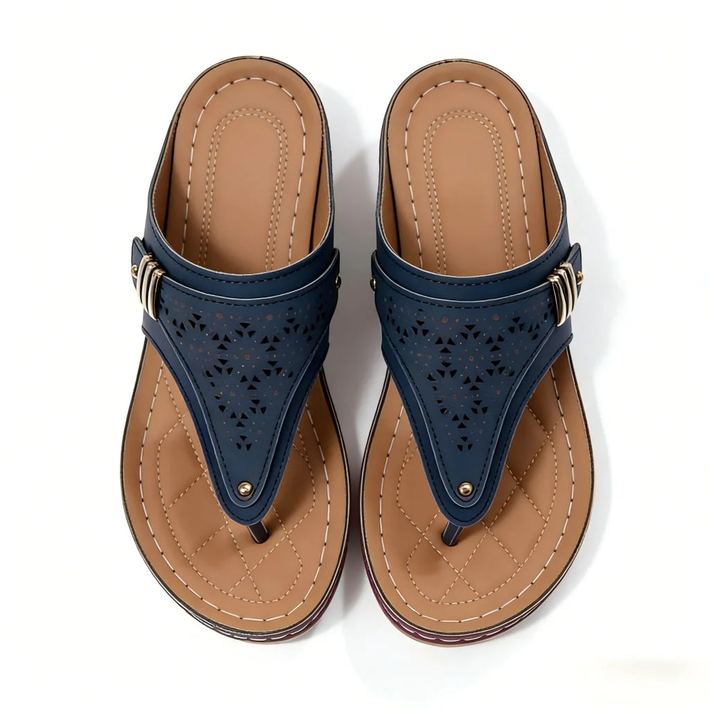 Women's Wedge Sandals With Cutout Embroidery Cork Sole