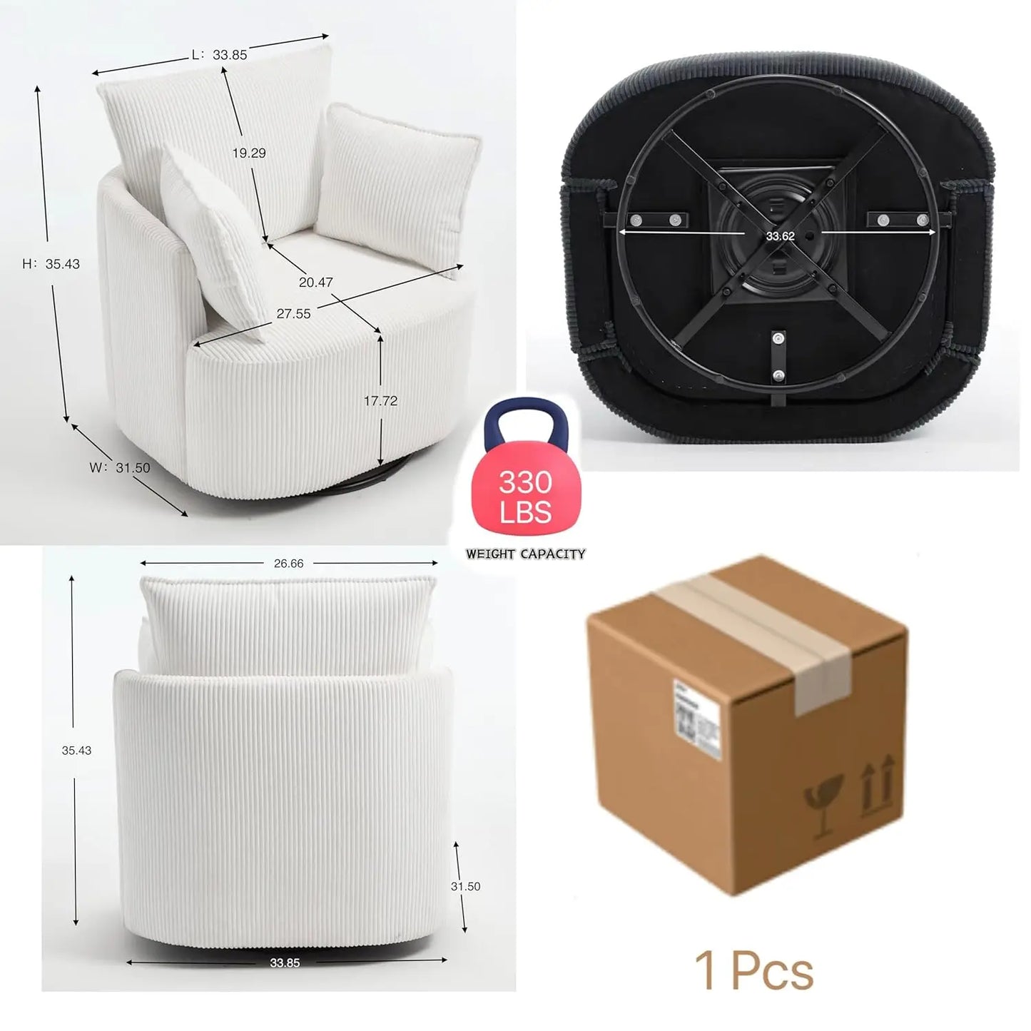 Swivel Barrel Chair Upholstered Reclining Armchair For Living Room
