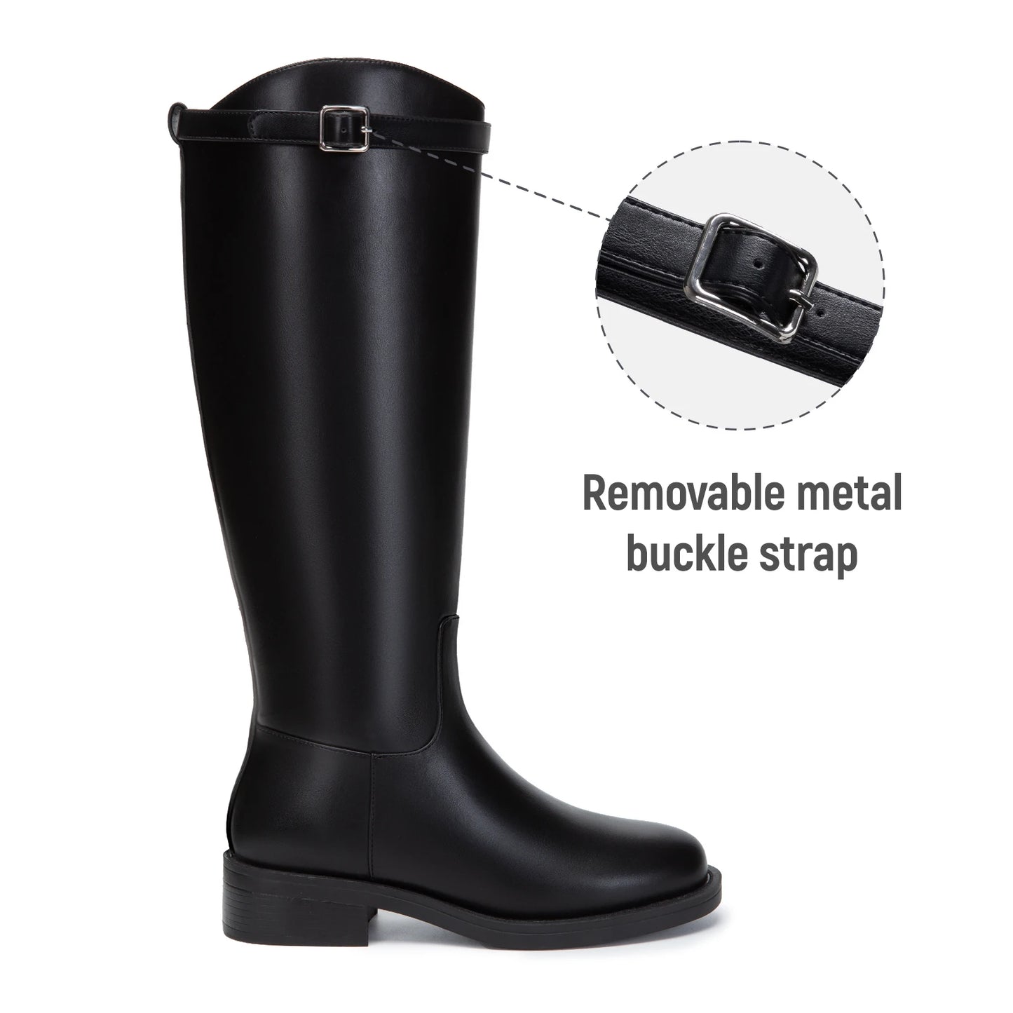 Athlefit Women Knee High Riding Boots Round Toe Buckle