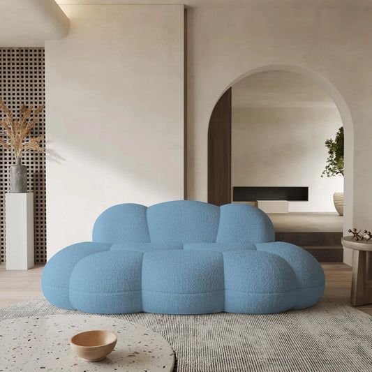 XIUWO Curved Boucle Cloud Sofa Three Seater Living Room