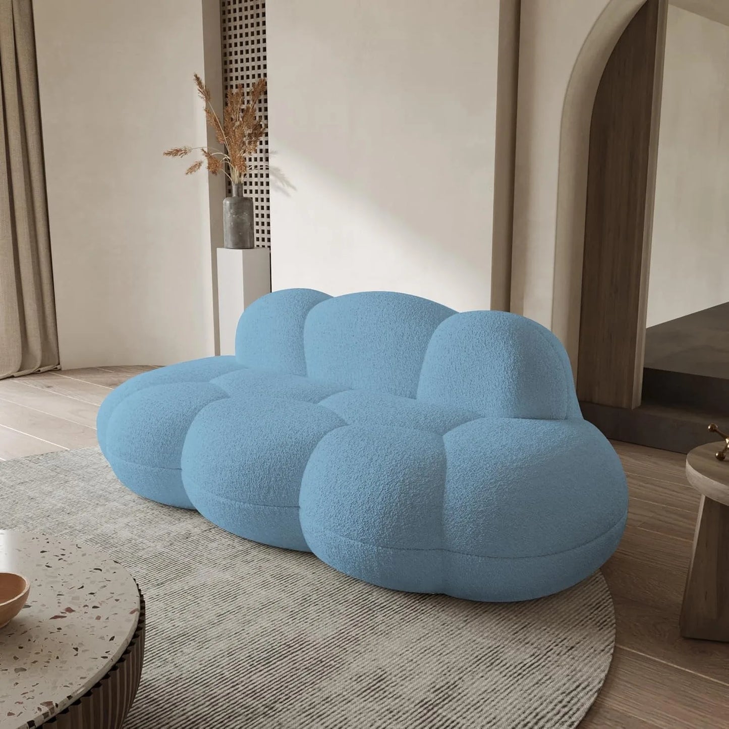 XIUWO Curved Boucle Cloud Sofa Three Seater Living Room