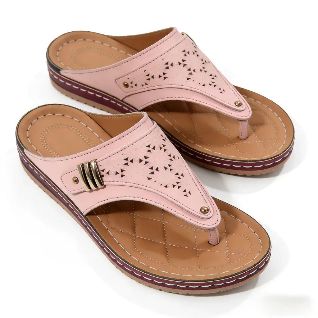 Women's Wedge Sandals With Cutout Embroidery Cork Sole