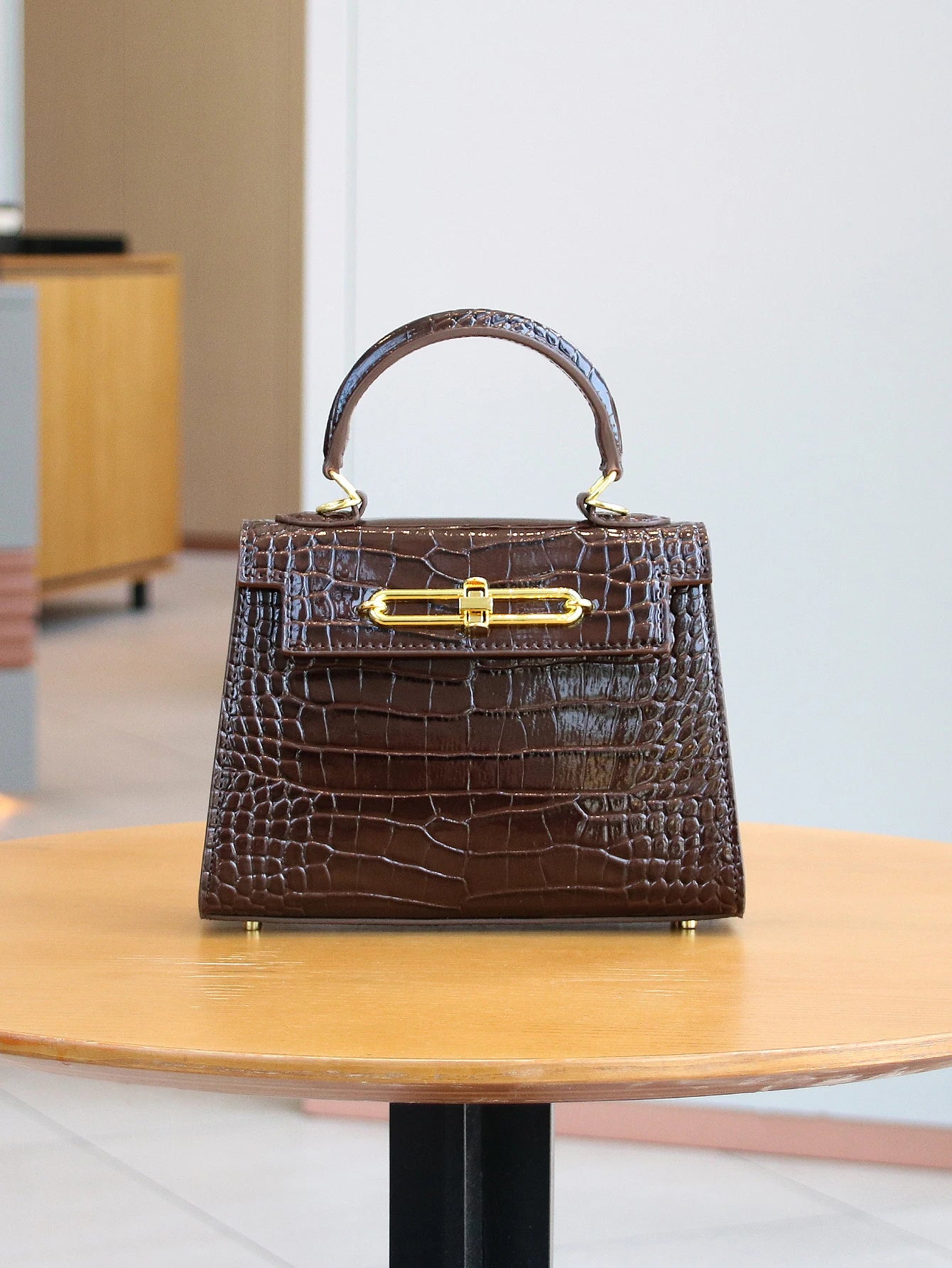 NONECN Crocodile Pattern Leather Handbag For Women Office Work
