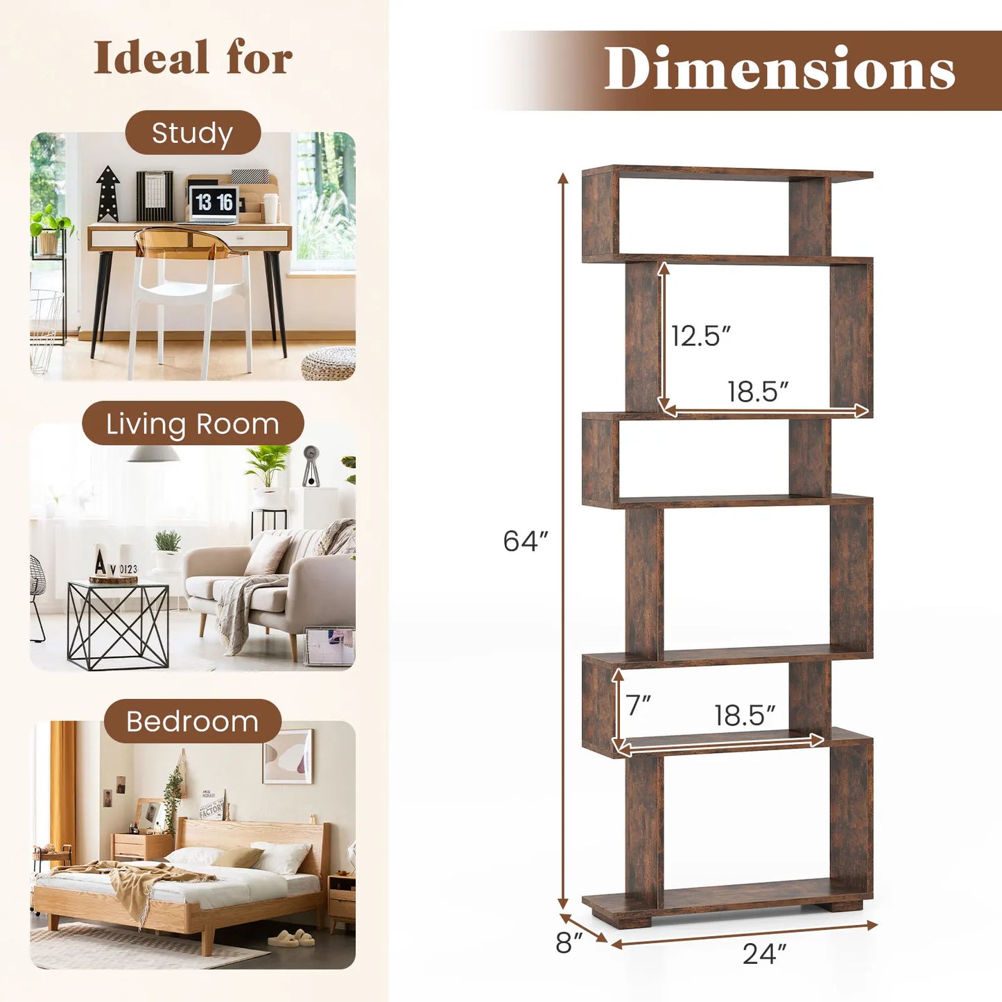 HOMASIS S Shaped Geometric Bookcase With Anti Toppling Kits
