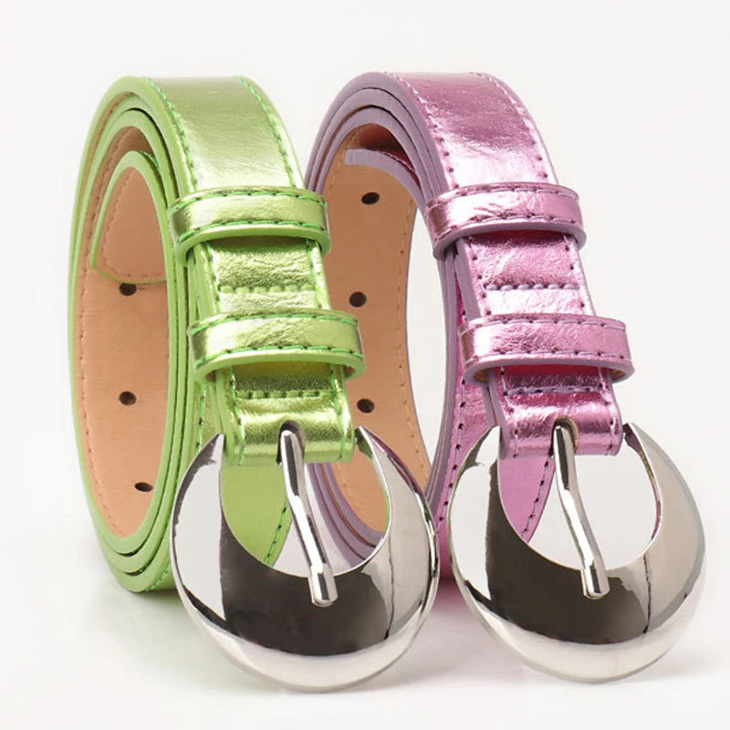 Womens Belt Silver Buckle Polyurethane Metal Waistband Fashion