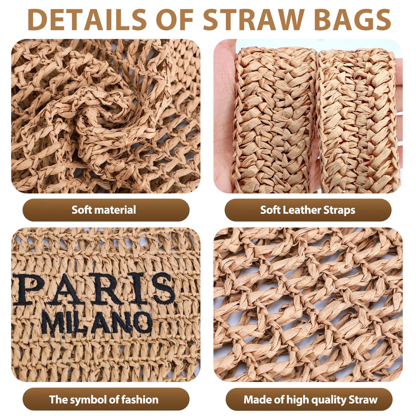Straw Beach Tote Bag for Women Handmade Woven Mesh Bag