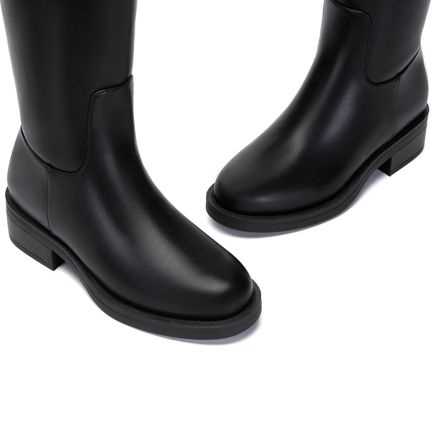 Athlefit Women Knee High Riding Boots Round Toe Buckle