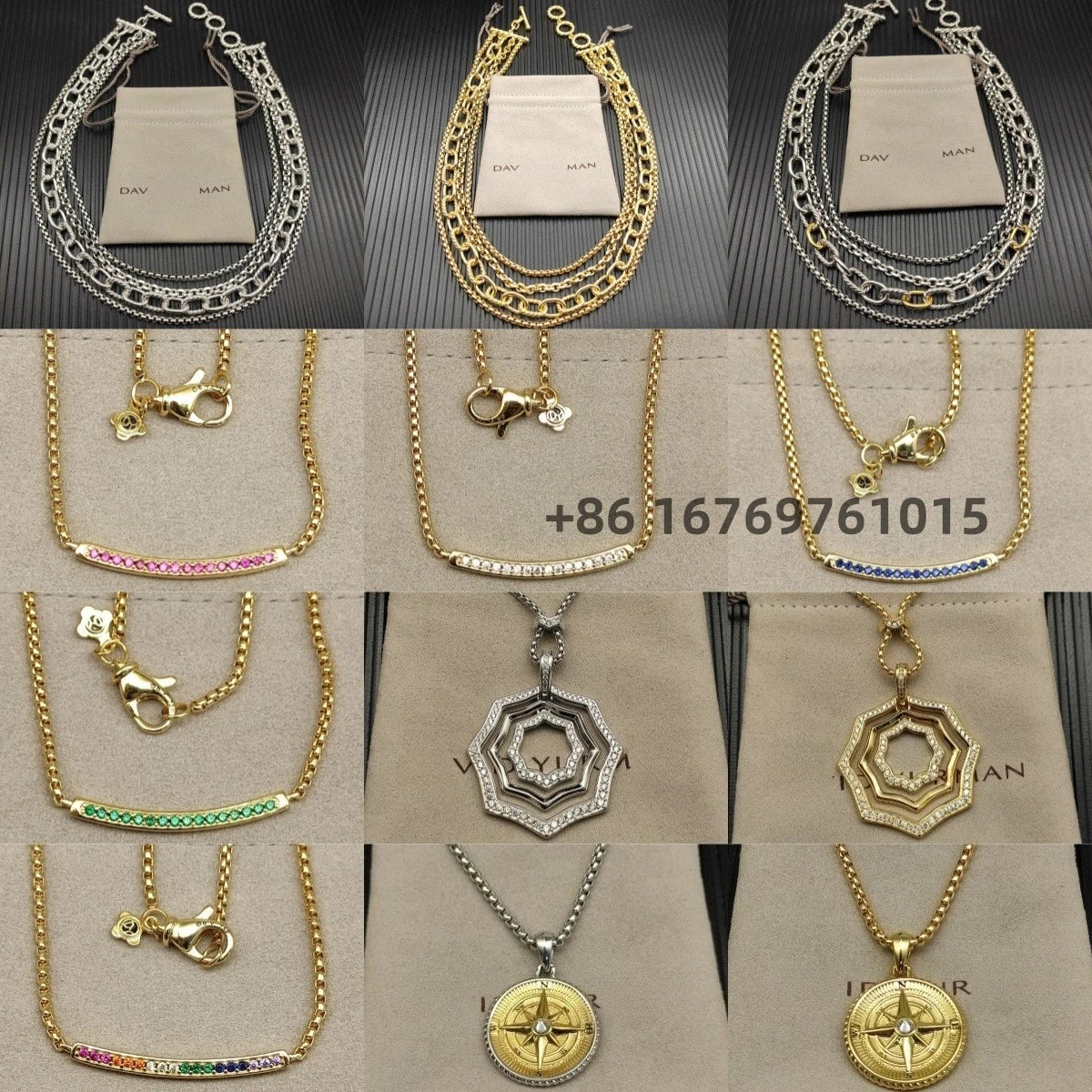 Unisex Multi-Chain Serrated Zircon Necklace Pendant