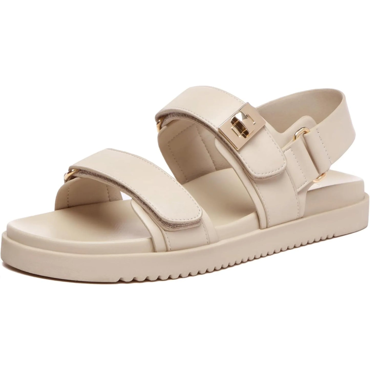 Women's Leather Flat Sandals With Adjustable Double Straps