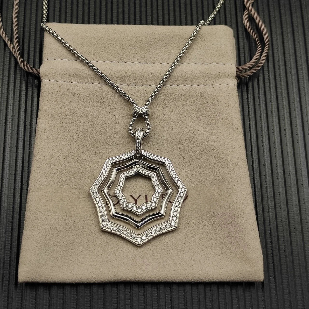 Unisex Multi-Chain Serrated Zircon Necklace Pendant