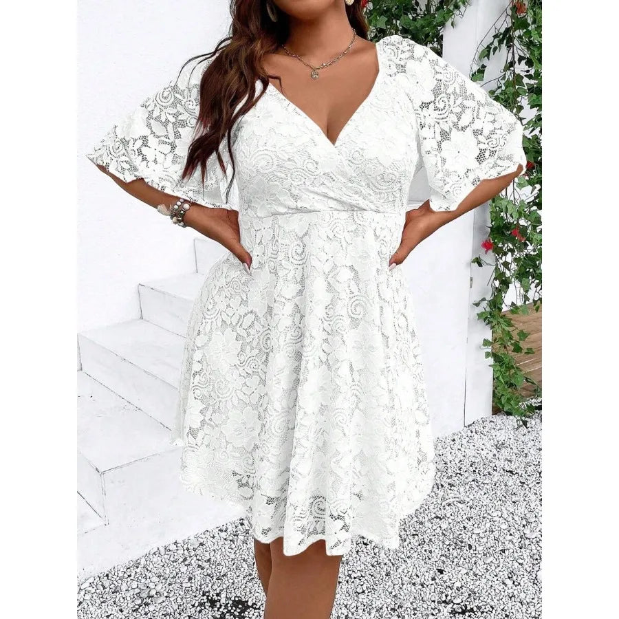 Plus Size Women's Butterfly Sleeve Wrap Knit Dress Mesh