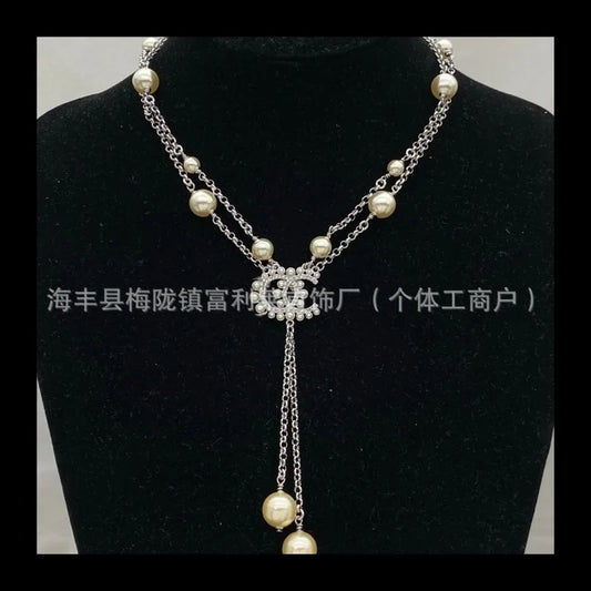 NONECN Pearl Necklace Diamond Encrusted Zircon Choker Chain