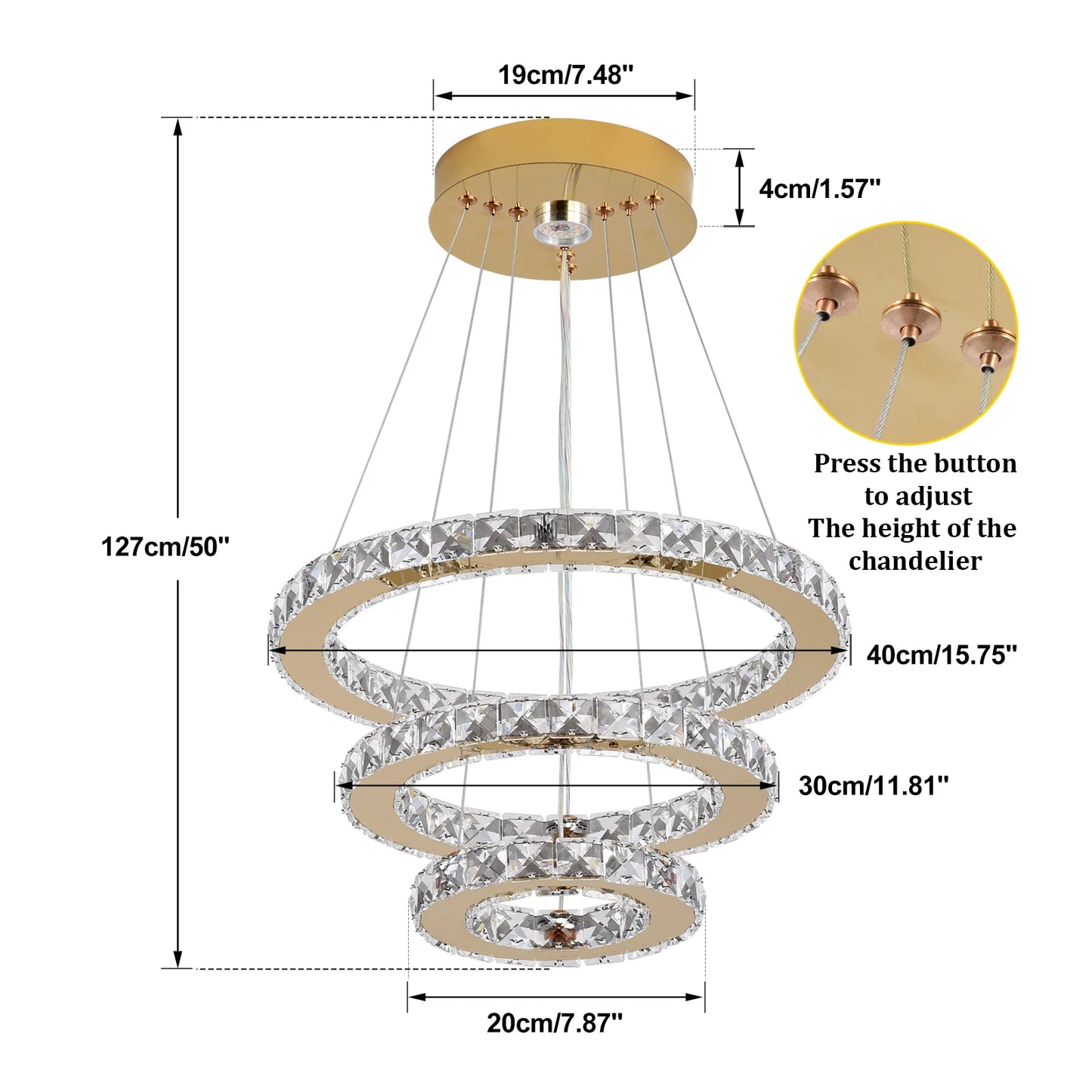 Vinilky Crystal Luxury Pendant Lights For Living Room Remote Control Chandeliers