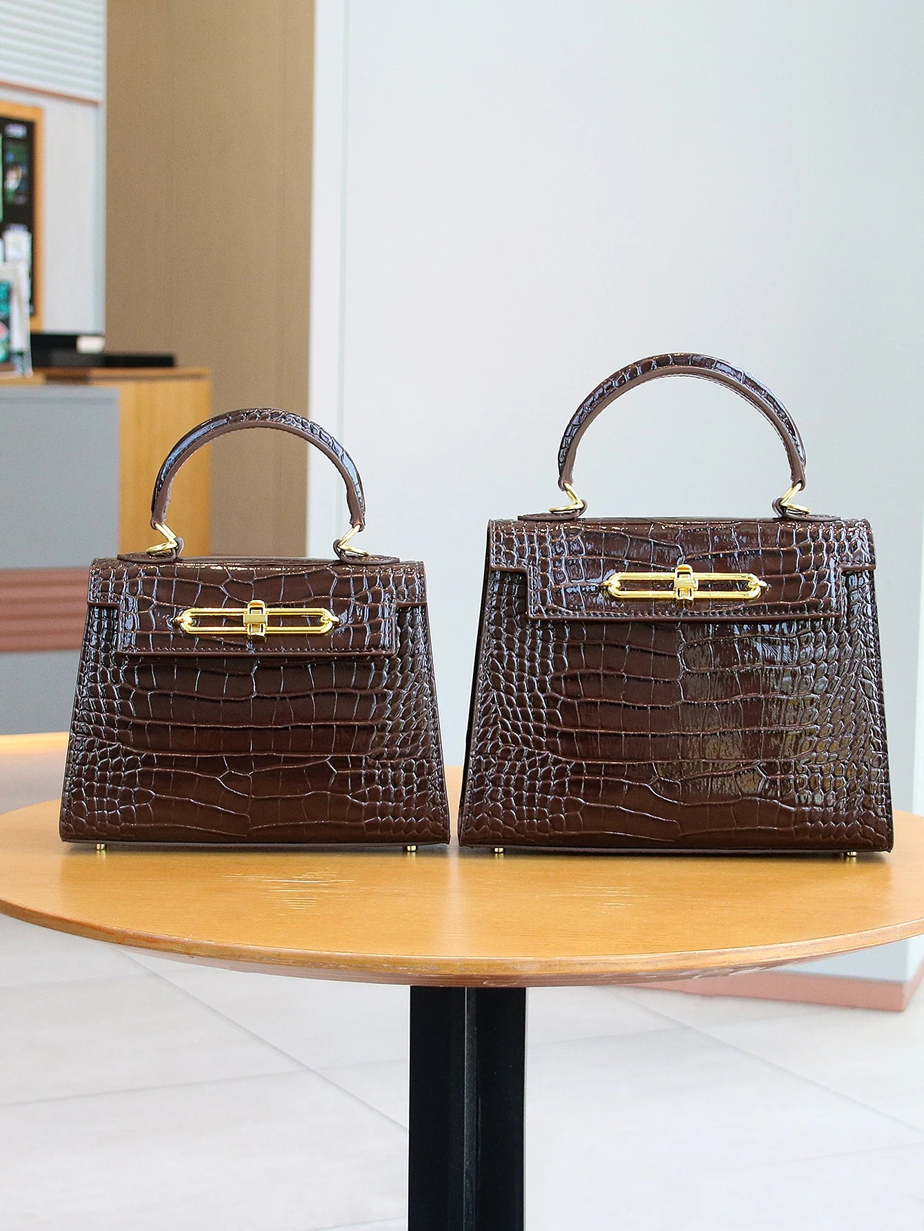 NONECN Crocodile Pattern Leather Handbag For Women Office Work