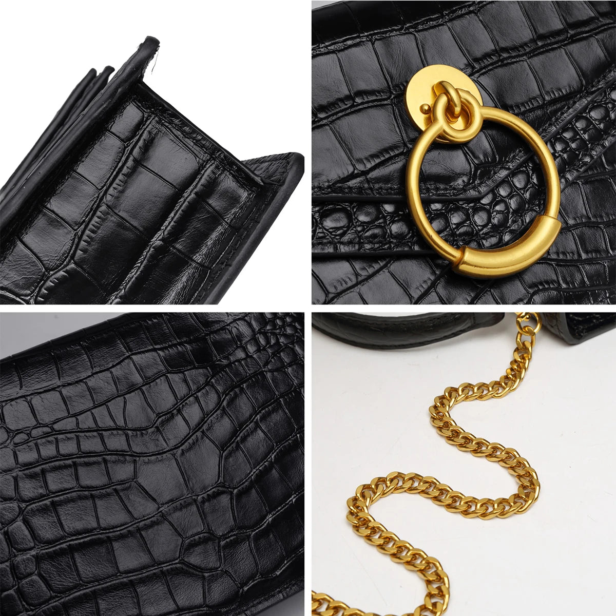 NONECN Genuine Leather Chain Crossbody Bag For Women Luxury Designer