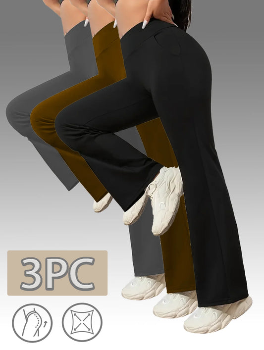 3-Piece Flared Yoga Pants Set for Women With Hip Lift