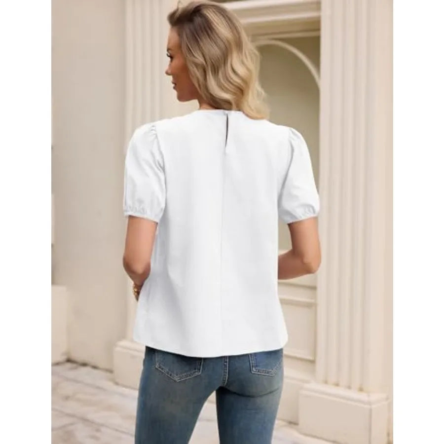 Women's Puff Sleeve Babydoll Top Casual Loose Fit Peplum Blouse