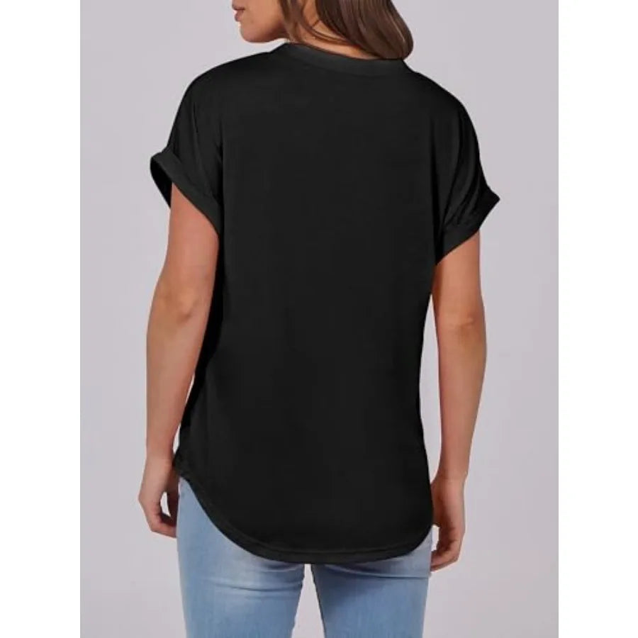 Women's Short Sleeve Henley Top V Neck Dressy Casual Blouse