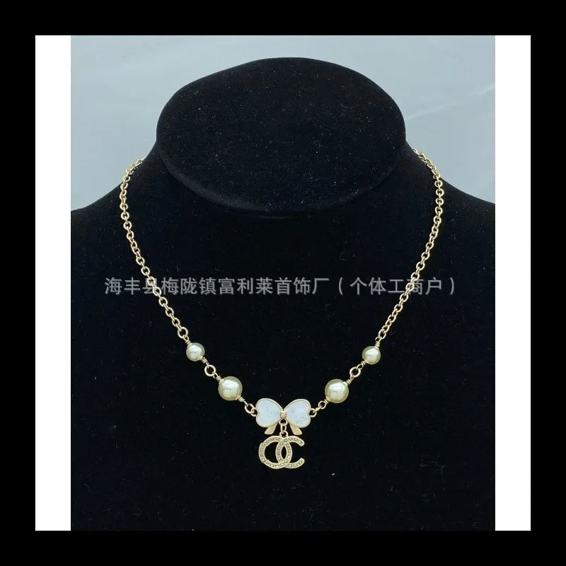 NONECN Pearl Necklace Diamond Encrusted Zircon Choker Chain