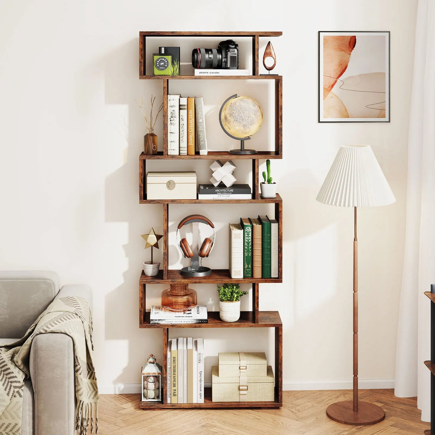 HOMASIS S Shaped Geometric Bookcase With Anti Toppling Kits