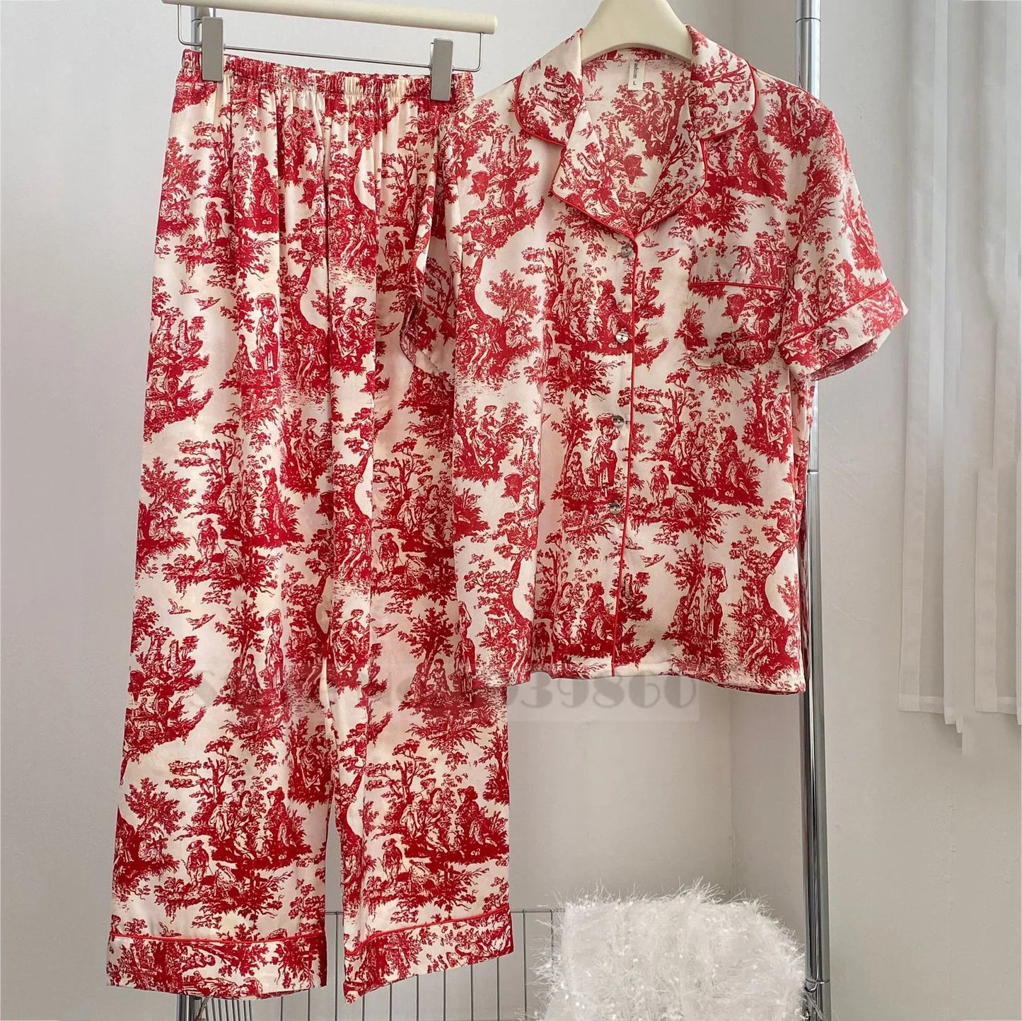 Floral Satin Pajama Set For Women Sleepwear Lounge Wear