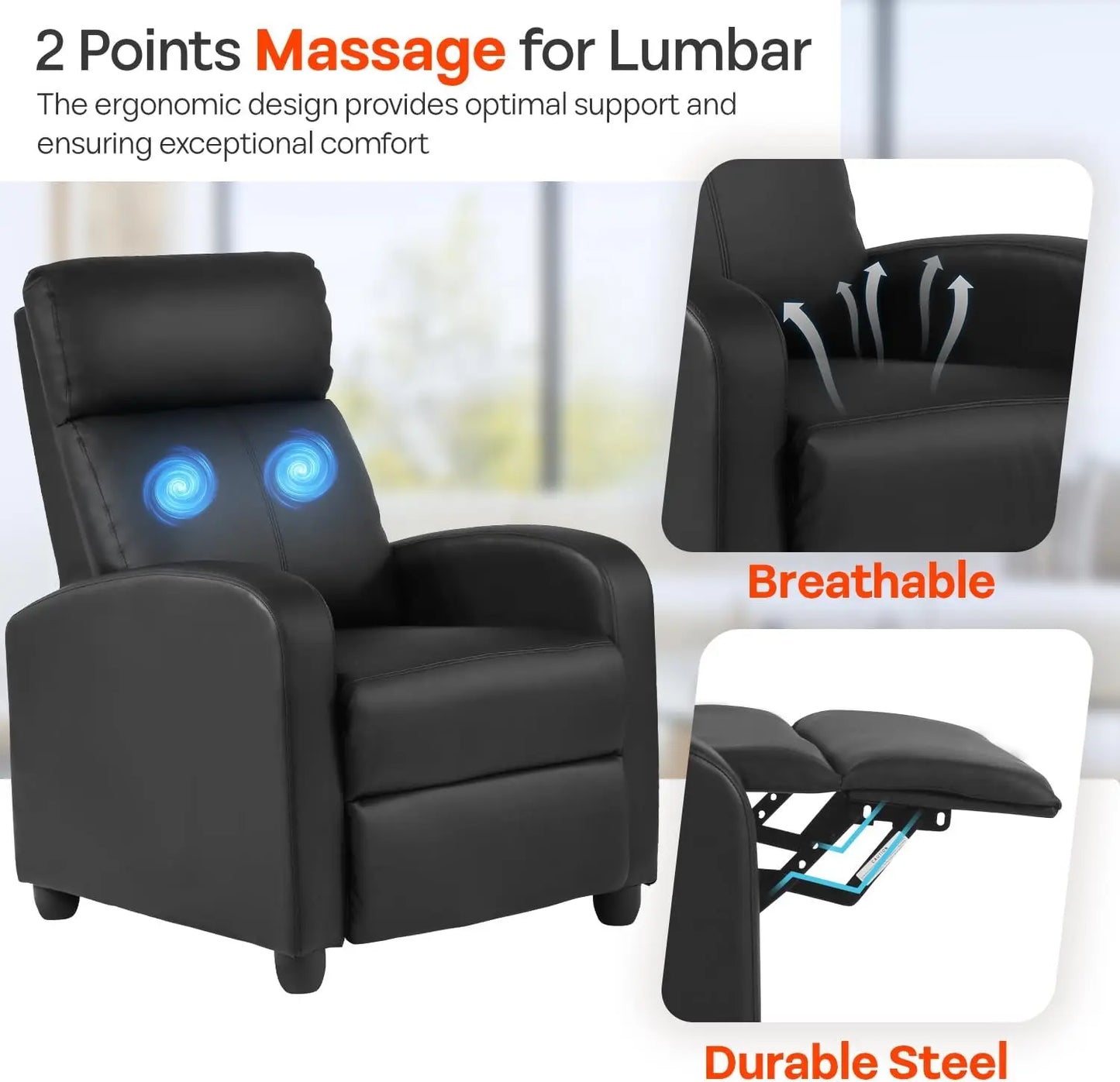 Massage Recliner Sofa L-Shaped With Lumbar Support And Adjustable Backrest