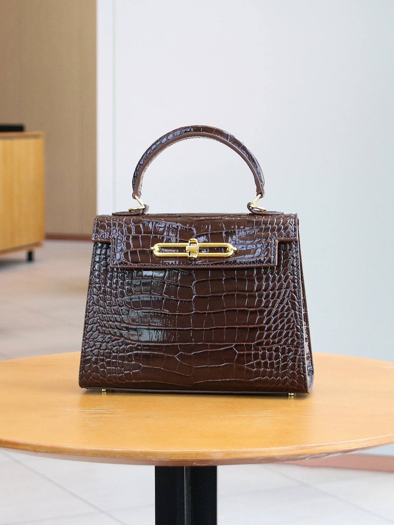 NONECN Crocodile Pattern Leather Handbag For Women Office Work